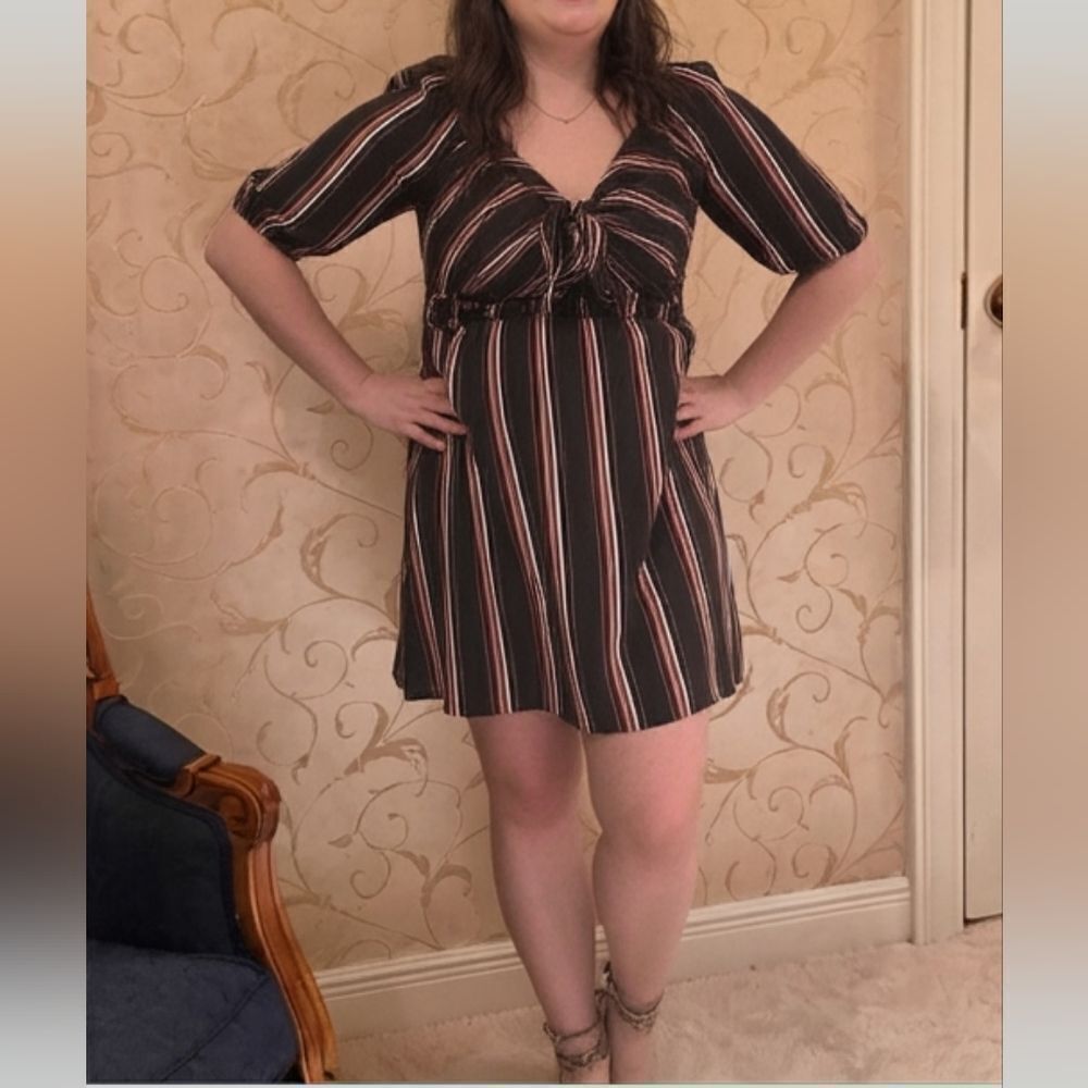 💥3/$12💥Striped Black Tan Mini Everyday Women's Dress Sz XL Has Stretch